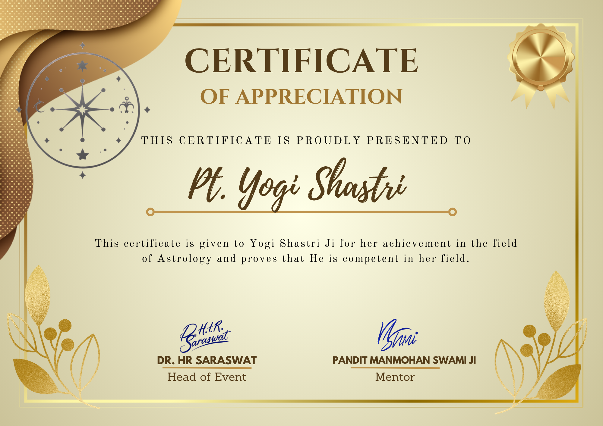 Gold and Brown Elegant Professional Certificate of Appreciation Certificate